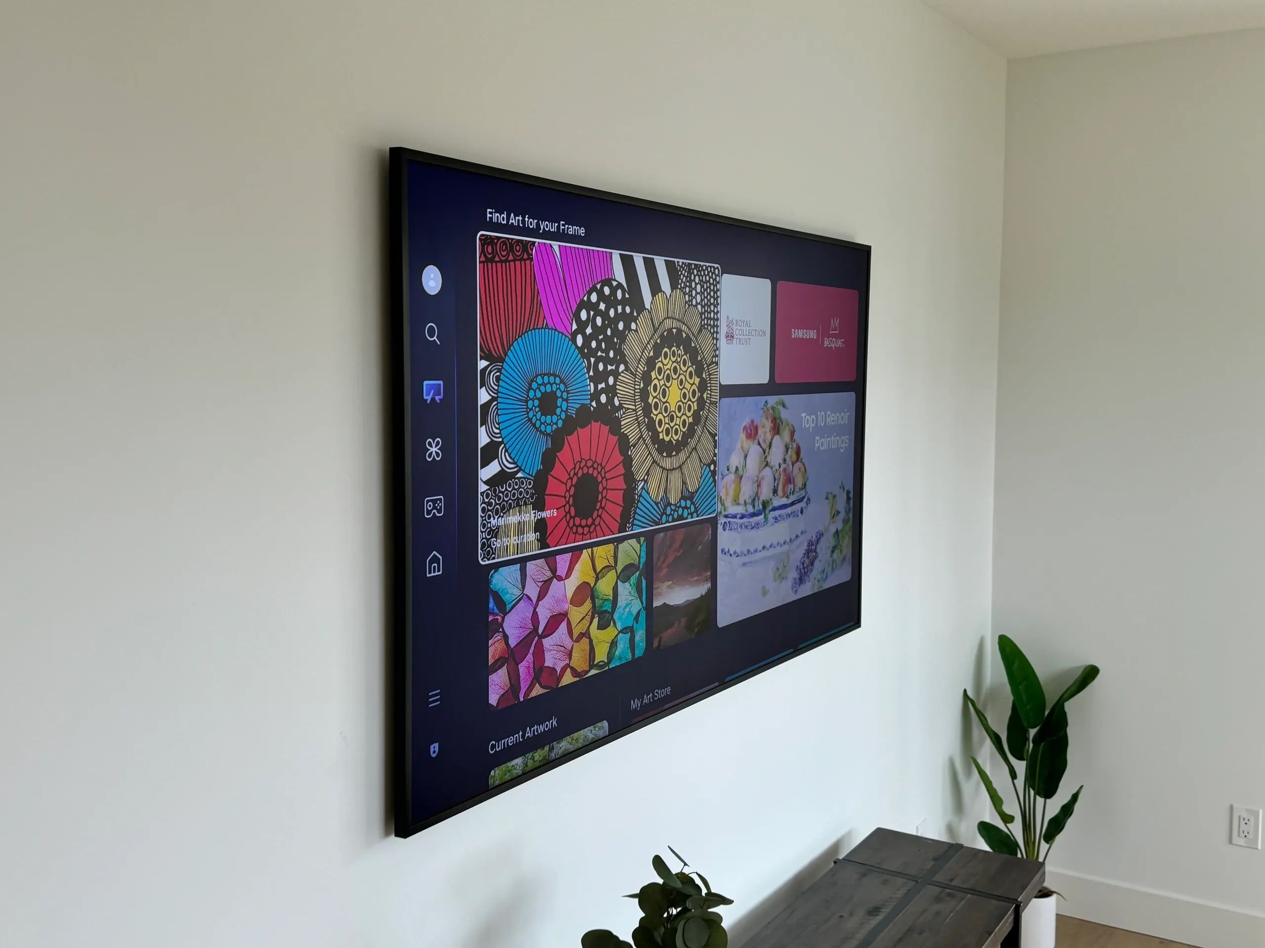 Samsung Frame TV displaying art gallery interface